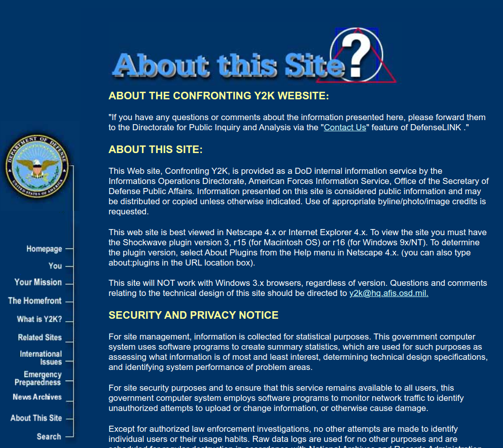 A screenshot of the About Us page for Confronting Y2K